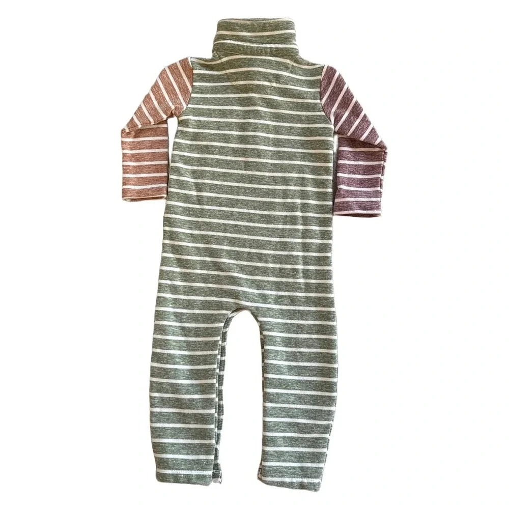 Me & Henry Kids Striped Polo Romper Sage Green Mauve Long Sleeve Size 12-18M 40
